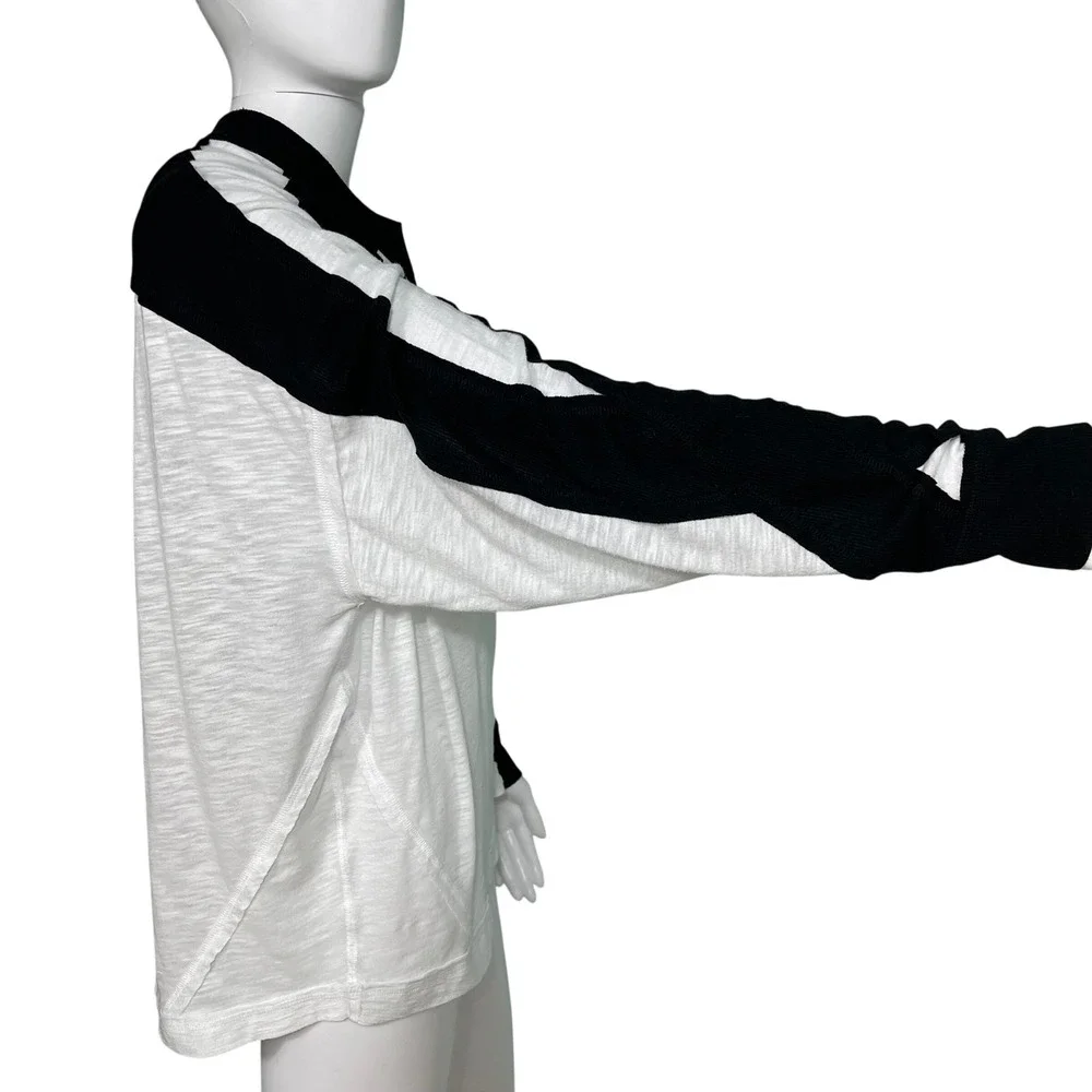 FP Movement Womens M Black White Oversized Colorblock Slub Knit Long Sleeve Top - Picture 3 of 7